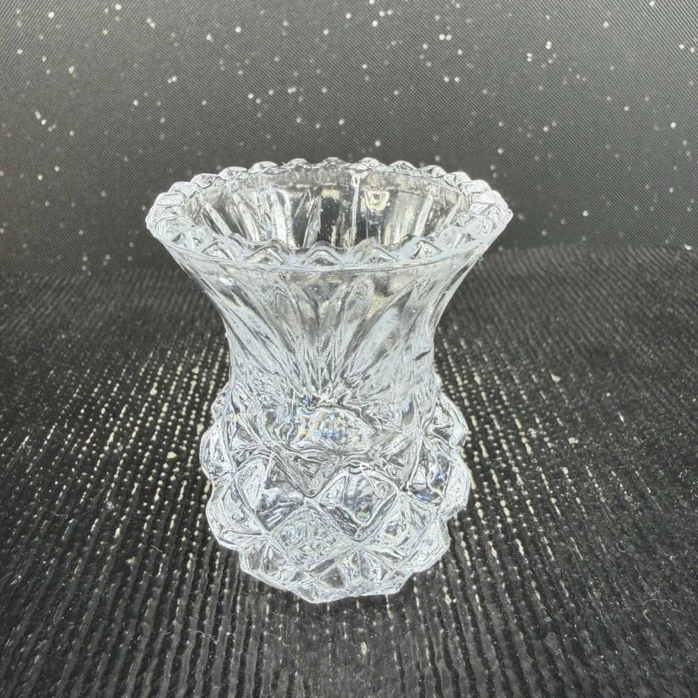 Bohemian Czech Crystal Toothpick Holders Set 2 Clear Diamond Cut Pineapple 2.5in